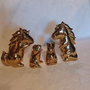 Gold Unicorn Figurines TQUOT Golden Ceramic Sculptures Set Of 4